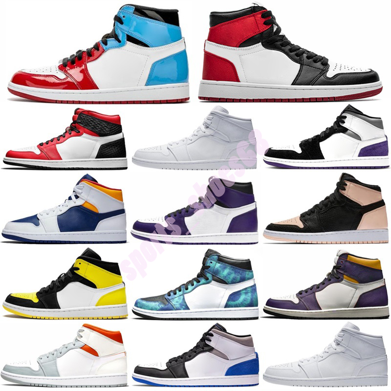 

2021 NEW 1 OG Shoes Mens Banned Mid Bred Multi Color Gym Red Chicago Black Toe Athletics Sneaker Top 1s Trainers Womens running Shoes, White;red