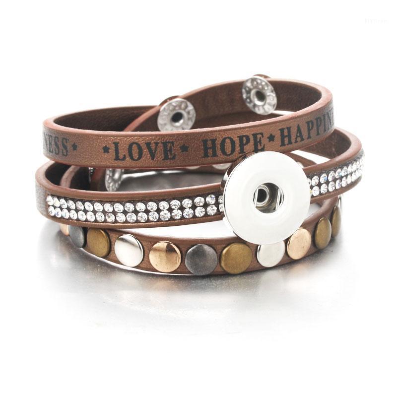 

Weave Leather Bracelet Snap Bracelets Fit 18MM Button Jewelry Vintage Bohemian Rhinestone For Women PU Charms 2729 Charm