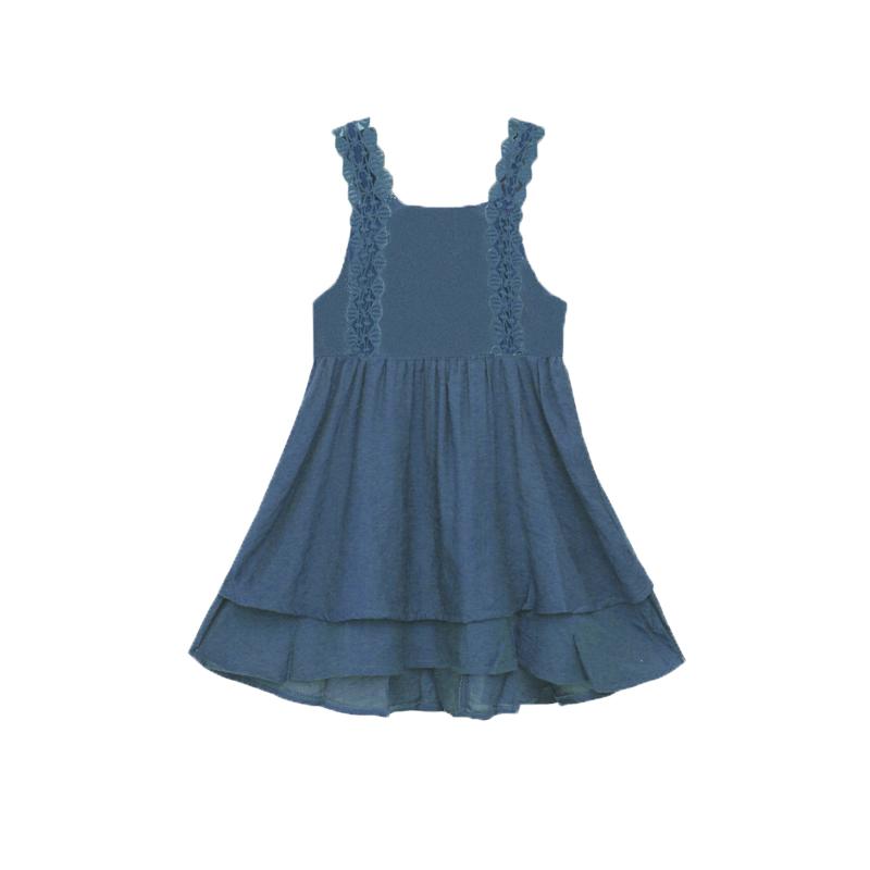 

Girl's Solid Color Sling Dress Sleeveless Muti-layer Lace Strap Dress with Hided Back Zipper and Waistband for Daily/Party Wear