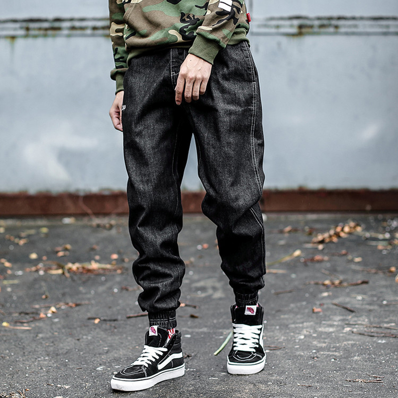 

2021 New Estilo Japons Moda Calas De Brim Dos Homens Desenhador Do Vintage Soltas Fit Denim Harem Pants Cor Preta Inferior Slack Corredores, Blue