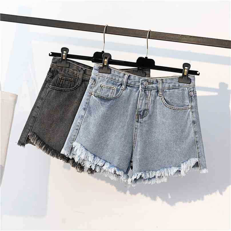 

High Waist Denim Shorts Female Summer Wide-leg Loose Pants Women Wide Leg Baggy Jeans 210525, Gray