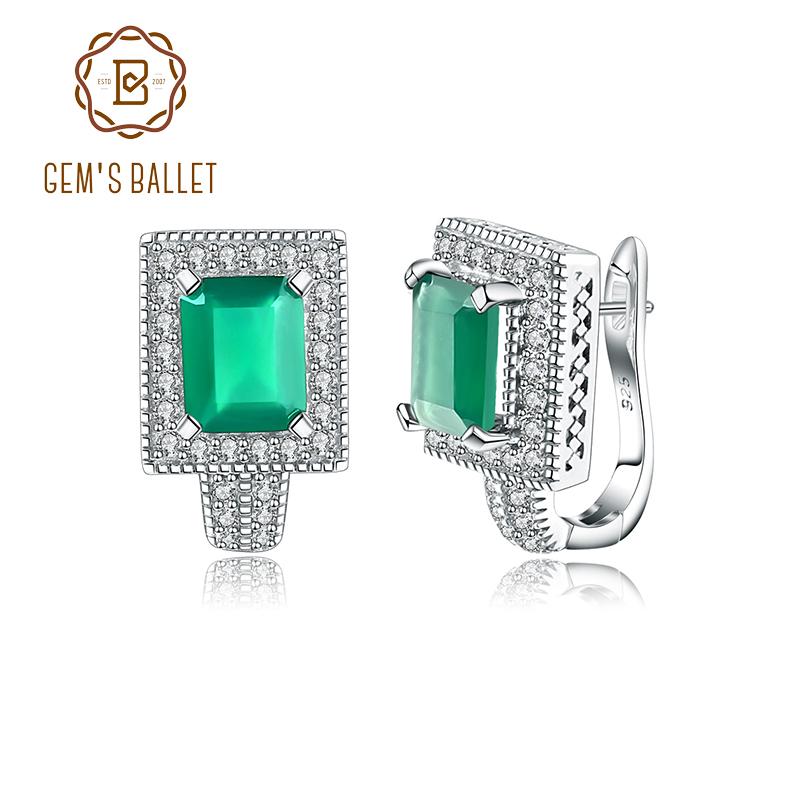 

Stud Gem's Ballet 4.10Ct Emerald Cut Natural Green Agate Gemstone Vintage Earrings 925 Sterling Silver Fine Jewelry For Women, Golden;silver