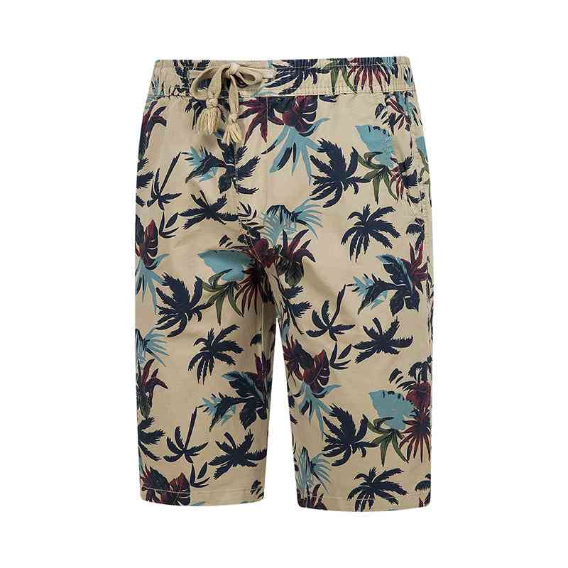 

New cotton printed washing summer boutique shorts woven men's 5-point pants, Beige
