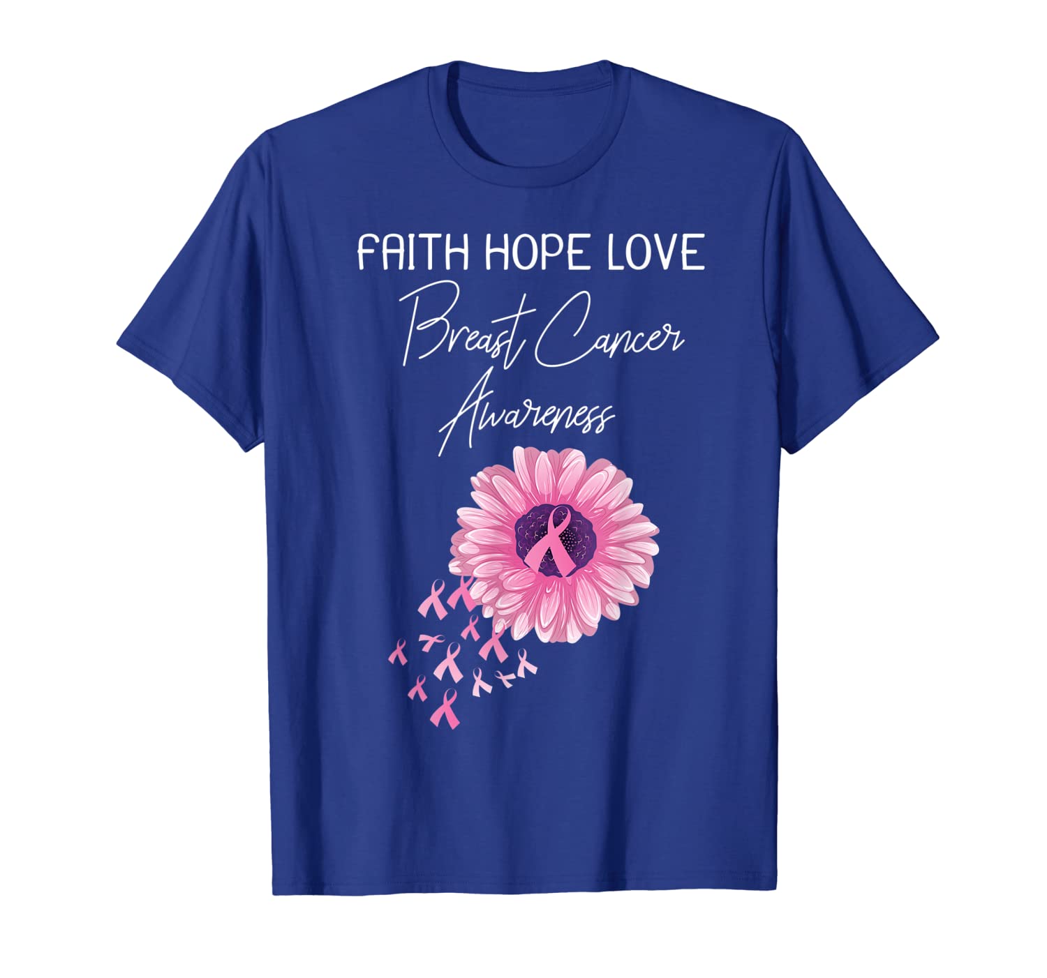 

Faith Hope Love Breast Cancer Awareness Pink Ribbon T-Shirt, White;black