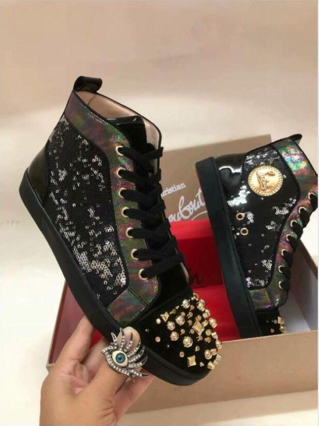 

XXL7 Louboutin Christian Studded Spikes Flats shoes casual Shoes Men Women Party Lovers Sneakers EUR:35-47, Black;white