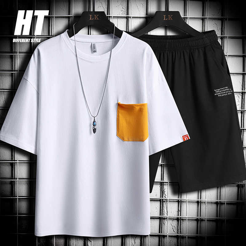 

Men 2 Piece Short Sleeve Sets Track Shorts Summer Harajuku Printing Tracksuit Male Casual Sportswear Shirt + Shorts Outfit Mens 210603, Xytz0022015yellow