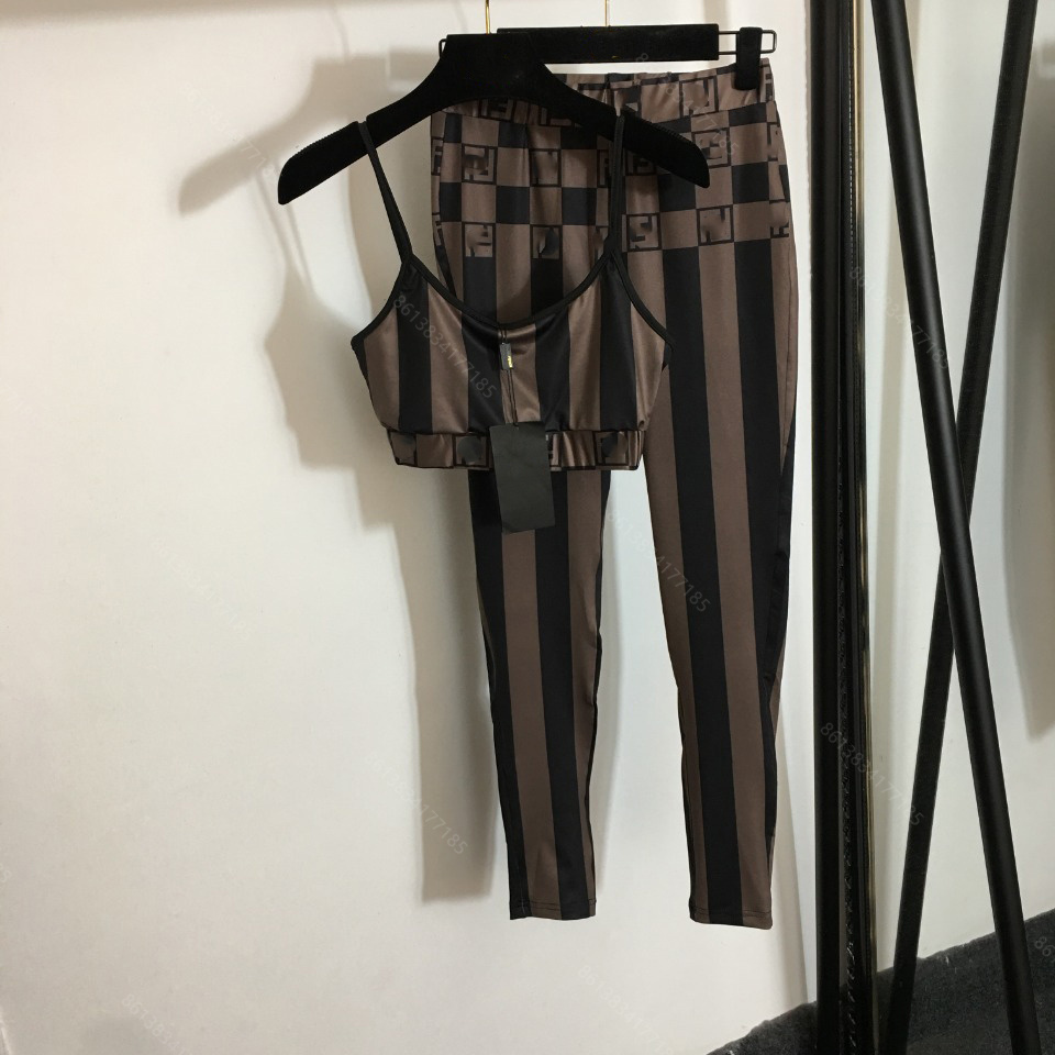 

Designer women yoga sets leggings vest and pants 2 piece suit ffen brand fitness cycling striped cotton clothes designer plus size S-XL