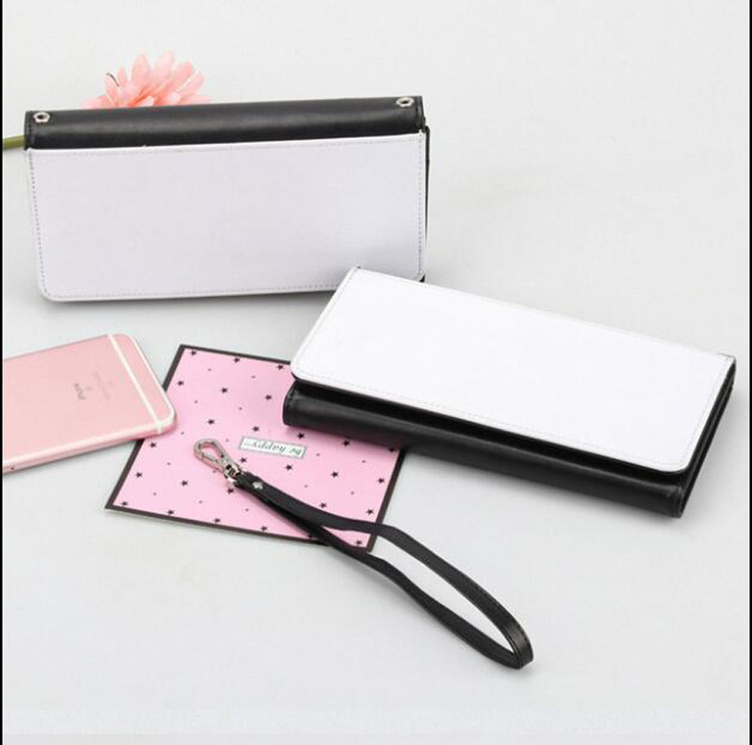 

DHL50Pcs Wallets Sublimation DIY White Single Sided Blank PU 2Foldable Multifuncation Hasp Long Wallet, Black