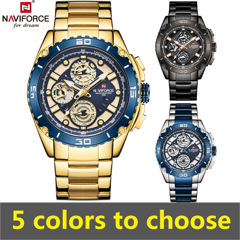 

Wristwatches Relogio Masculino Naviforce Gold Watch Men 2021 Top Big Dial Men's Wrist Watches Waterproof Golden For, Slivery;brown