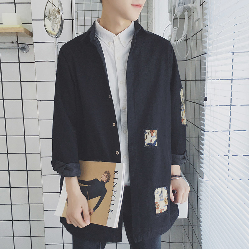 

2021 New Arrived Jackets Mens Work Clothing Soft Brand Fashion Coat Long Sleeve Slim Fit Business Retro Holes Patch Shirts 2xl Bh0x, Black