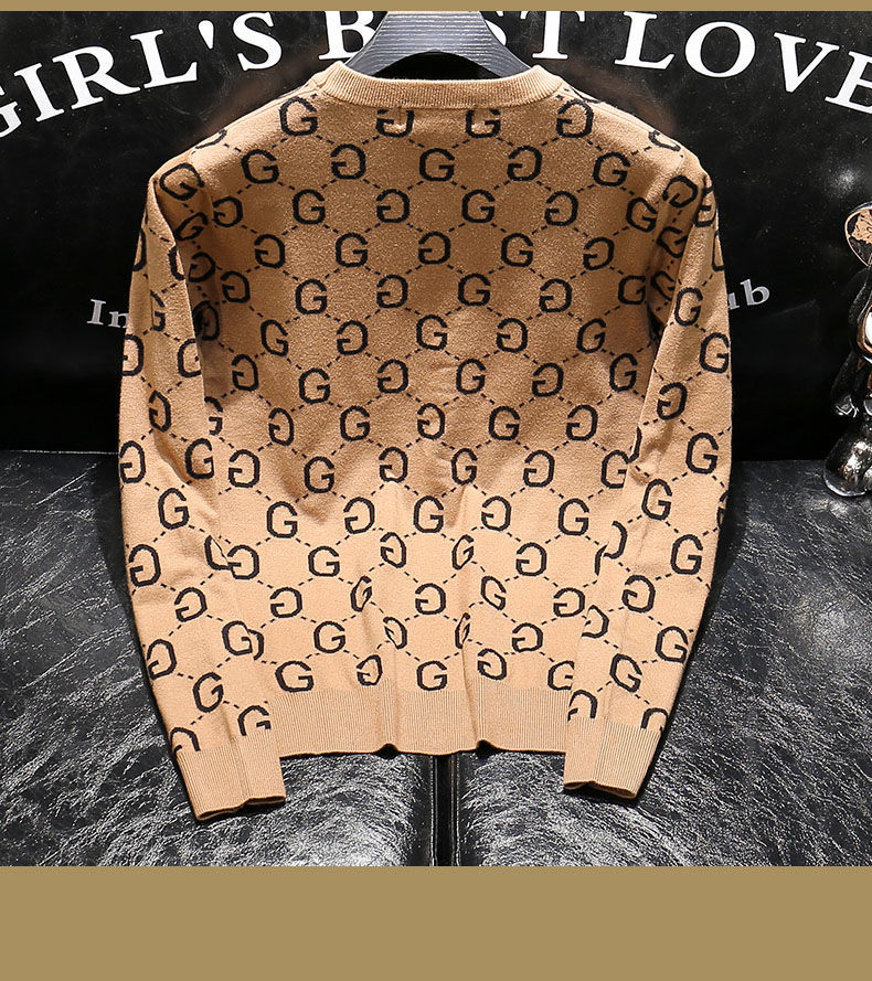 

Tide brand round neck mens sweater autumn and winter letter jacquard sweaters for men Slim bottoming shirt