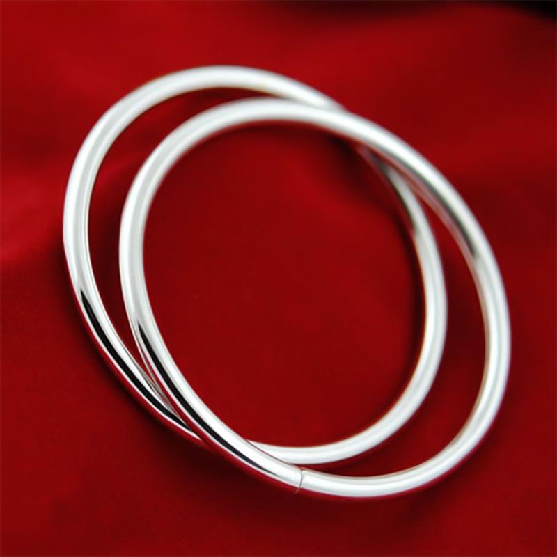 

Bangle 55mm 60mm Glossy Smooth Girls Cuffs And Bracelets Silver Plated Copper Female Charm For Women