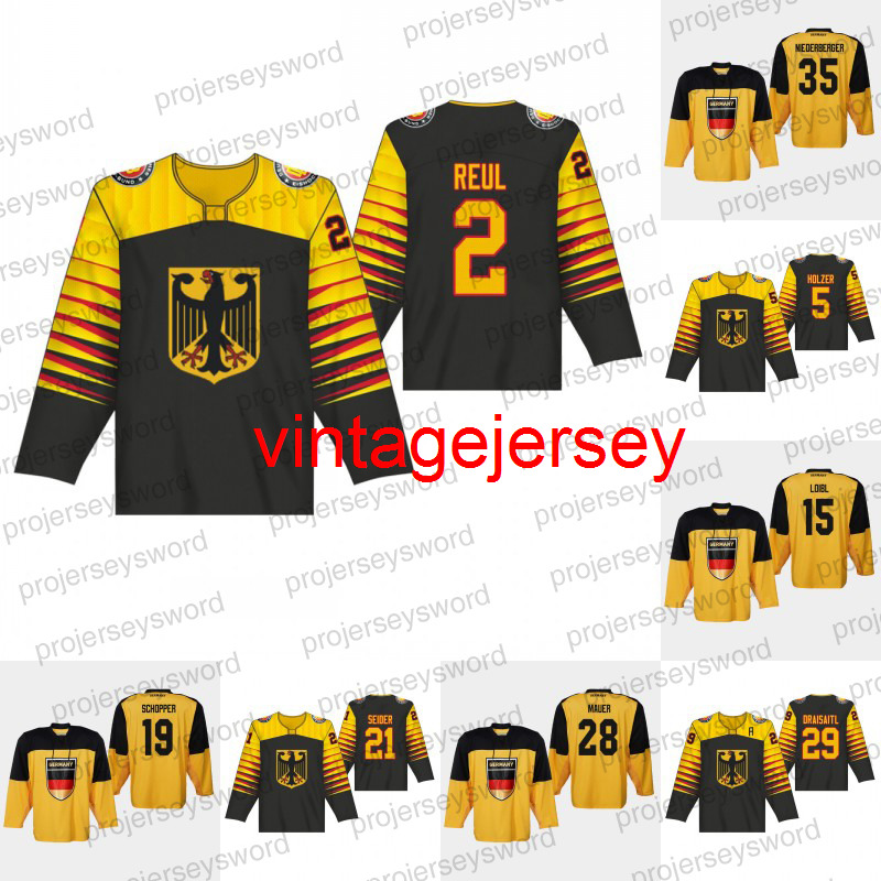 

Germany 2019 IIHF World Championship Yellow Hockey Jersey Denis Reul Korbinian Holzer Moritz Seider Leon Draisaitl Marco Nowak Stefan Loibl, 28 frank mauer