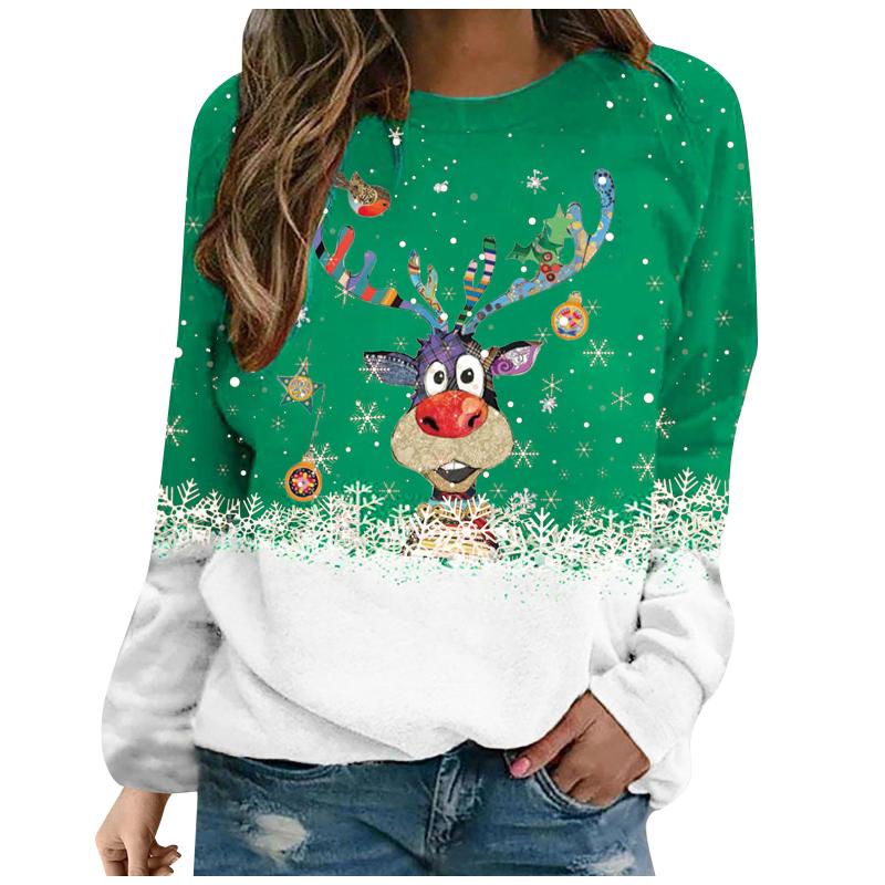 

Women's Hoodies & Sweatshirts Cartoon Deer Pullover For Woman 2021 Christmas Clothies Womens O-Neck Long-Sleeved Loose Sweatshirt Pull Femme, Black