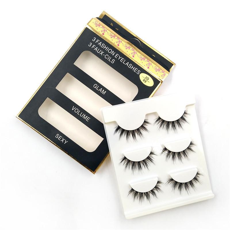 

False Eyelashes 3 Pairs 3D09 Faux Mink Natural Long Fake Strip Lashes Makeup Beauty Eyelash Extension Tools