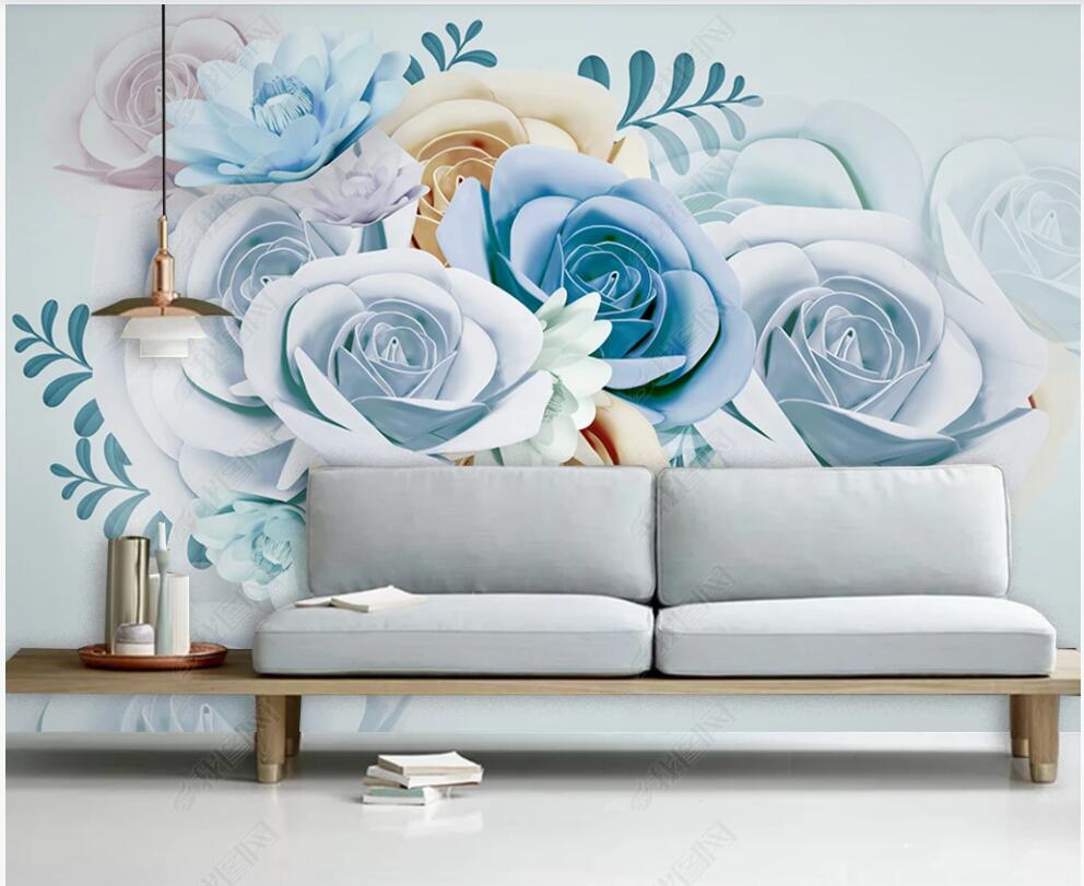 

3d flower wallpaper on the wall custom photo mural modern blue floral rose bedroom home decor living room wallpaper for walls in rolls 3D, Non-woven wallpaper