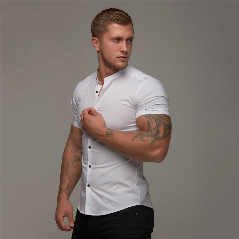 

Summer Shirt Fitness Clothing Cotton Tops Short Sleeve Sports s Brand Mens Cool Casual Fashion Breathable 210721, Black
