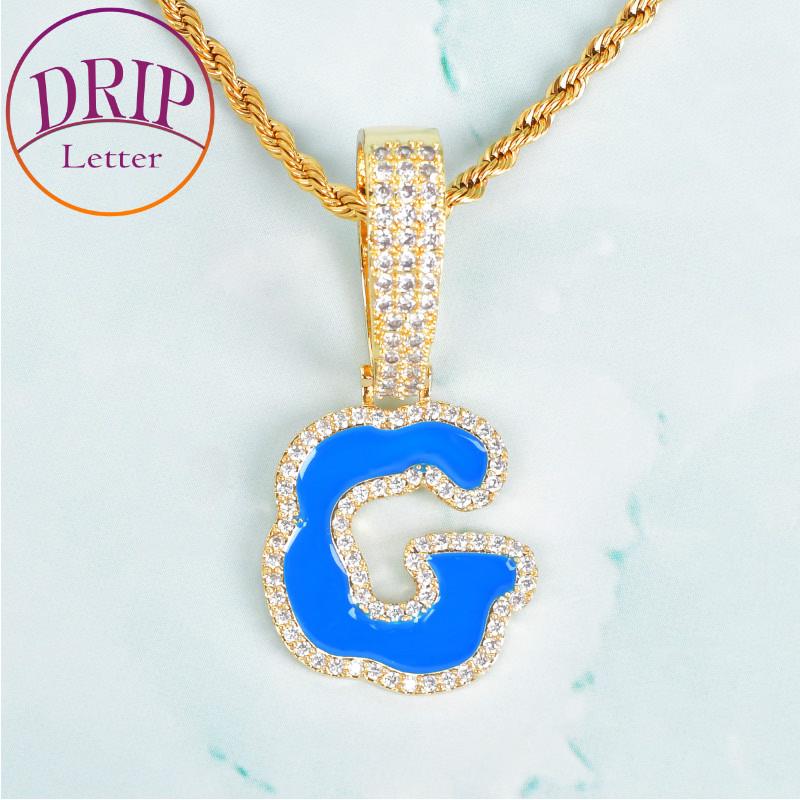 Pendentif Colliers Blue Huile Lettres Solid Bulle Simple Bubble Chaîne de corde pour homme Femmes Cubic Zircon Hip Joaillerie