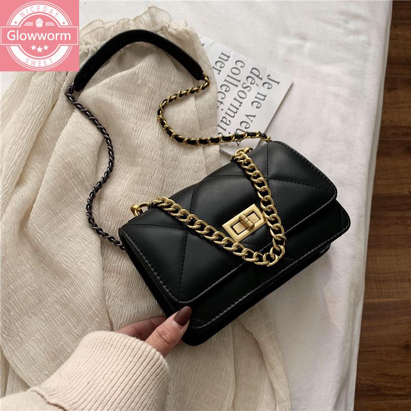 

2021 New Ladies Bag Fashion Casual Messenger Bag Lattice Chain Shoulder Pure Color PU Handbag Mobile Phone Handbag, Beige