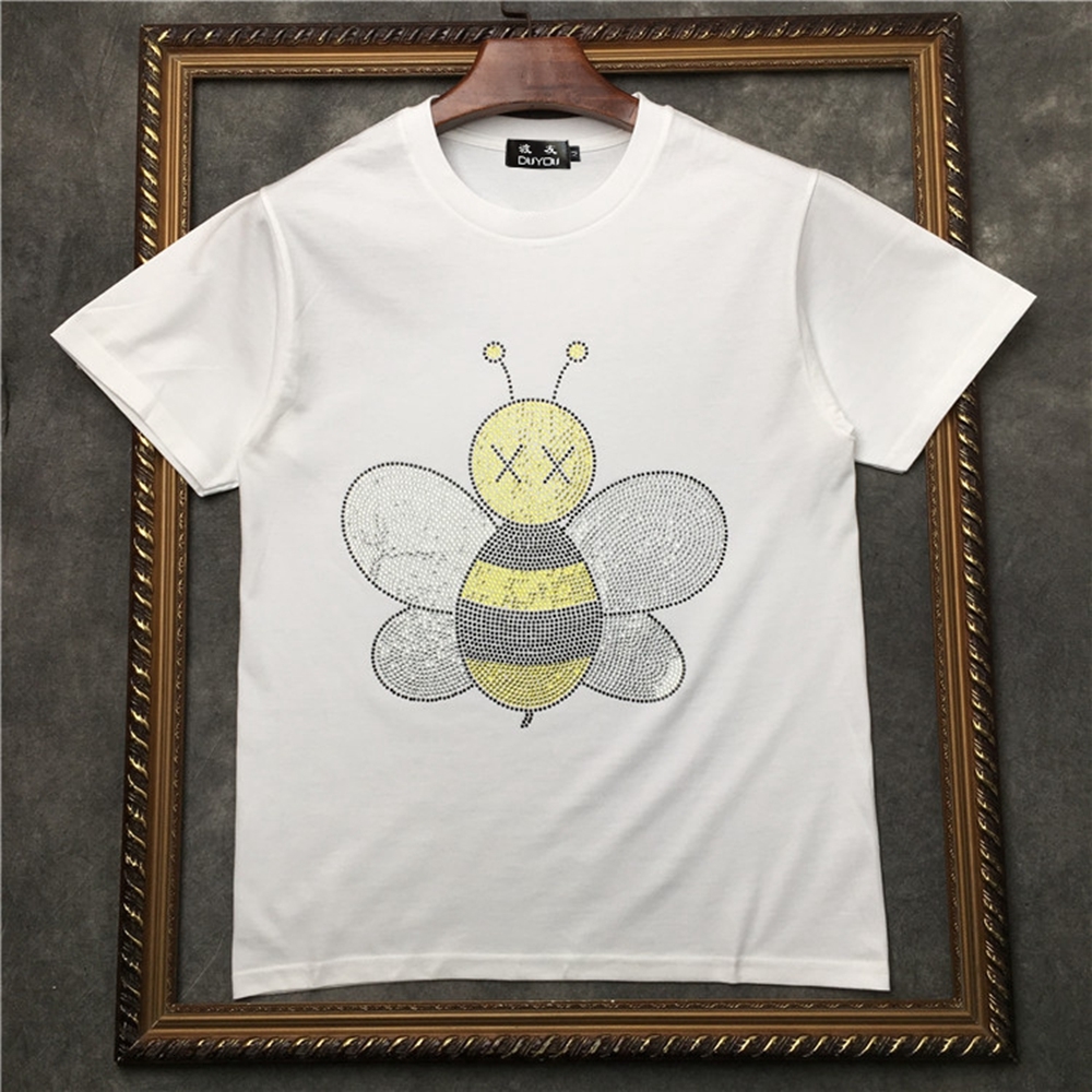 

2021 New Barrett Men's Short-sleeved T-shirt Rhinestone Animal Pattern Women t Shirts|streetwear 2191001580 2mcc, White