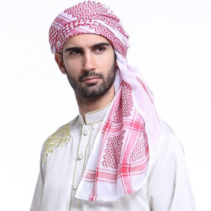 

Beanies Muslim Men Plaid Print Headscarf Arab Shemagh Dubai Turban Cap Neck Wrap Keffiyeh Arabic Middle East Headcover Shawl