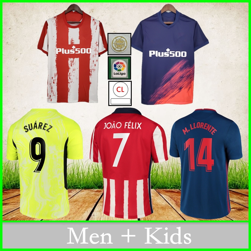 

Atletico Madrid Soccer Jerseys 2021 2022 SUAREZ JOAO FELIX H.HERRERA KOKE DIEGO COSTA Home Away Third Football Shirt Men Jersey + Kids Kit uniform, Patch