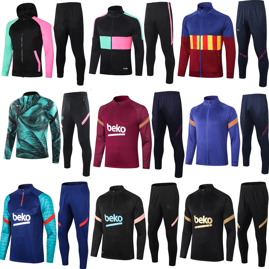 

BARCELONA 2021 Adult training MESSI GRIEZMANN DE JONG SUAREZ PIQUE Survetement adult Barcelona football jackets soccer HOODIE TRACKSUIT, Black