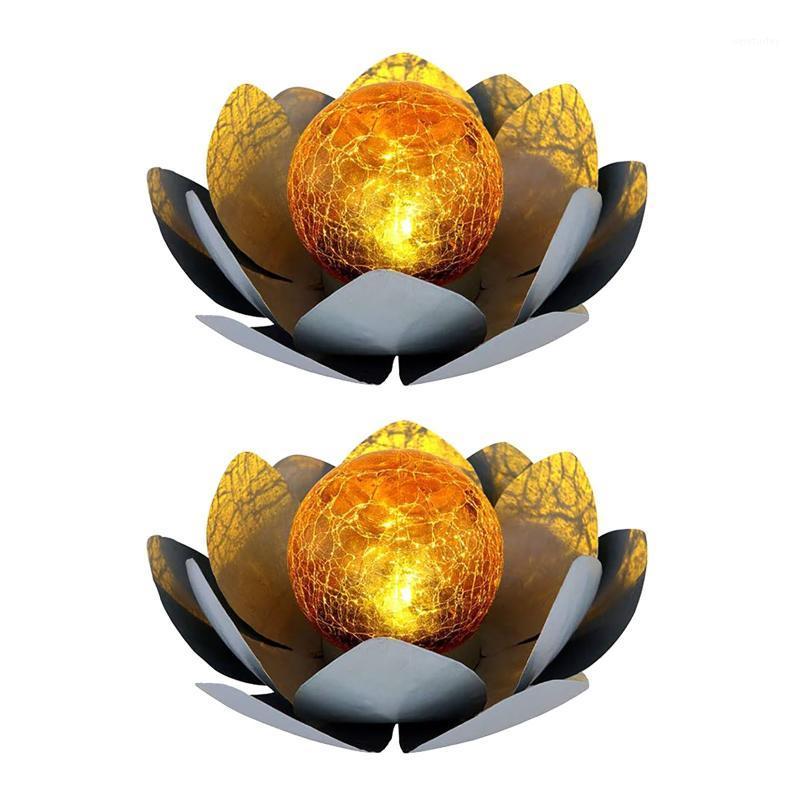 

Party Decoration 1/2pcs Creative Lotus Base Led Metal Solar Flower Outdoor Glass Ball Dreamy Lighting Effect Garden Night Lights