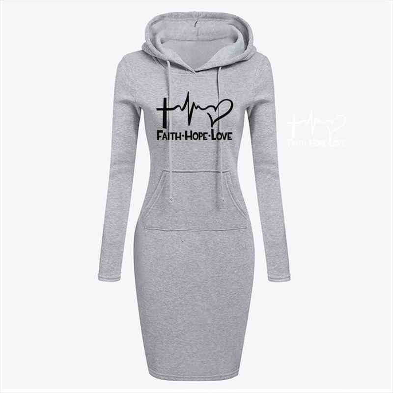 

spring and autumn dresses for women hooded sweatshirt knee-length dress long sleeve camp collar pocket casual sport simple, Black;gray