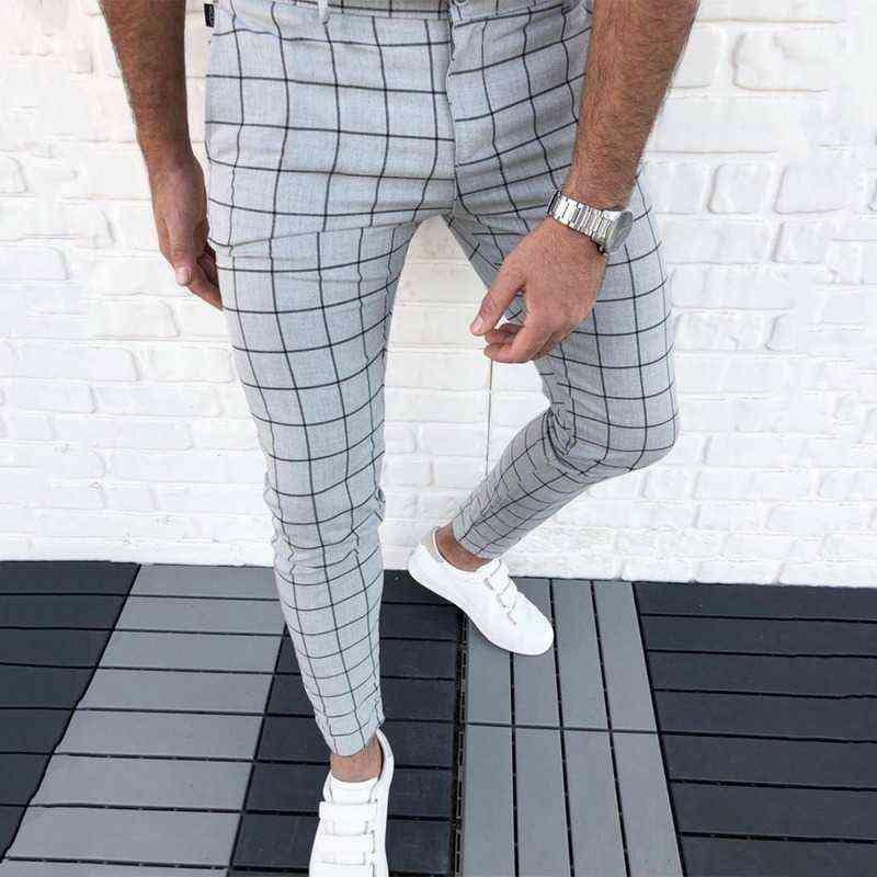 

Men's Pants Smart Casual Fashion Men's Clothing Plaid Pencil Pants Thin Mid Waist Jogger Casual Trousers Pants For Men X220214, Style3-gray