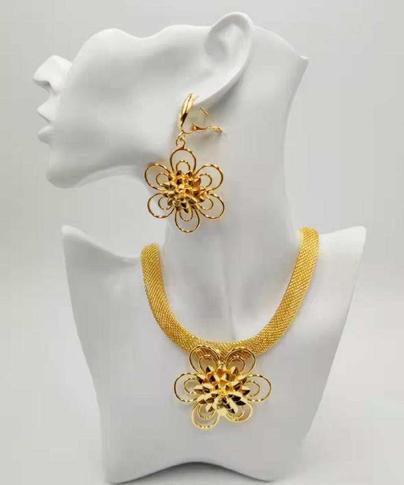 

Earrings & Necklace Fashion African Dubai Gold Jewelry Women's Beaded Set Nigerian Bride Wedding Accessories, Silver