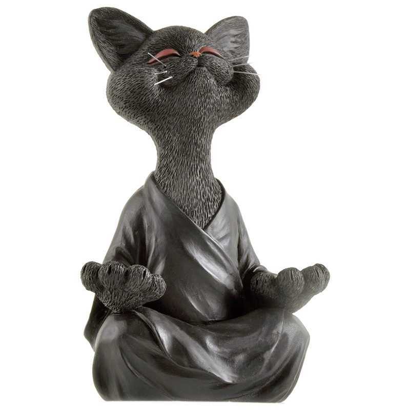 

Whimsical Black Buddha Cat Figurine Meditation Yoga Collectible Happy Cat Decor Art Sculptures Outdoor Garden Statues Figurines Q0811