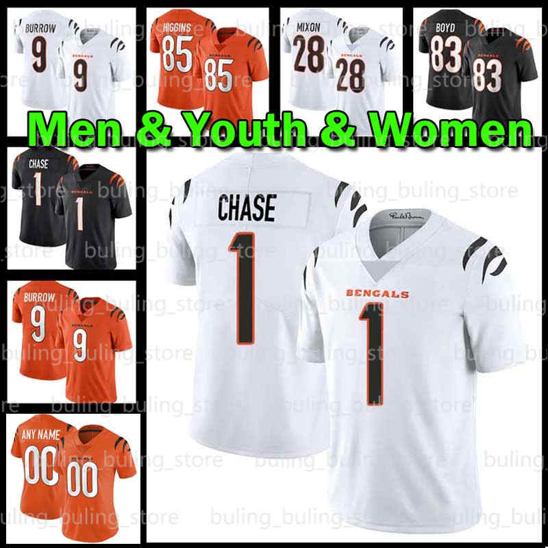 

9 Joe Burrow Jersey 1 Ja'Marr Chase 85 Tee Higgins Cincinnati 30 Jessie Bates III Bengal Football 28 Joe Mixon 83 Tyler Boyd 94 Sam Hub, Blue;black