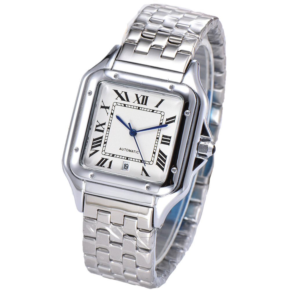 

Men's Fashion Watches Square Stainless Steel Strap Watch Date Ultra-thin Wristwatches, Package