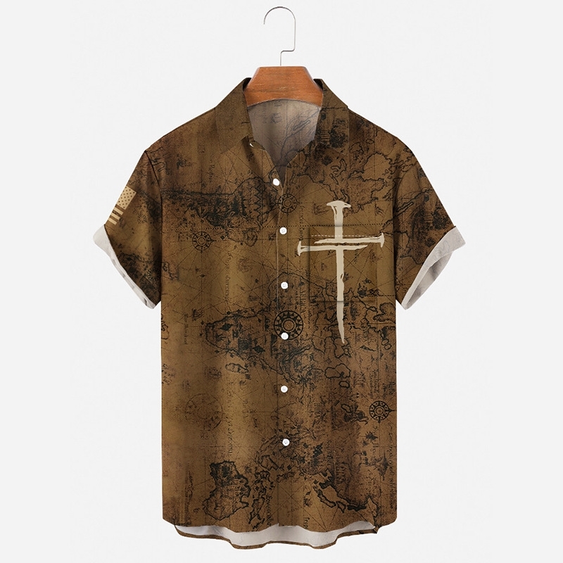 

2021 summer new thin loose large cross map shirt for men, White;black