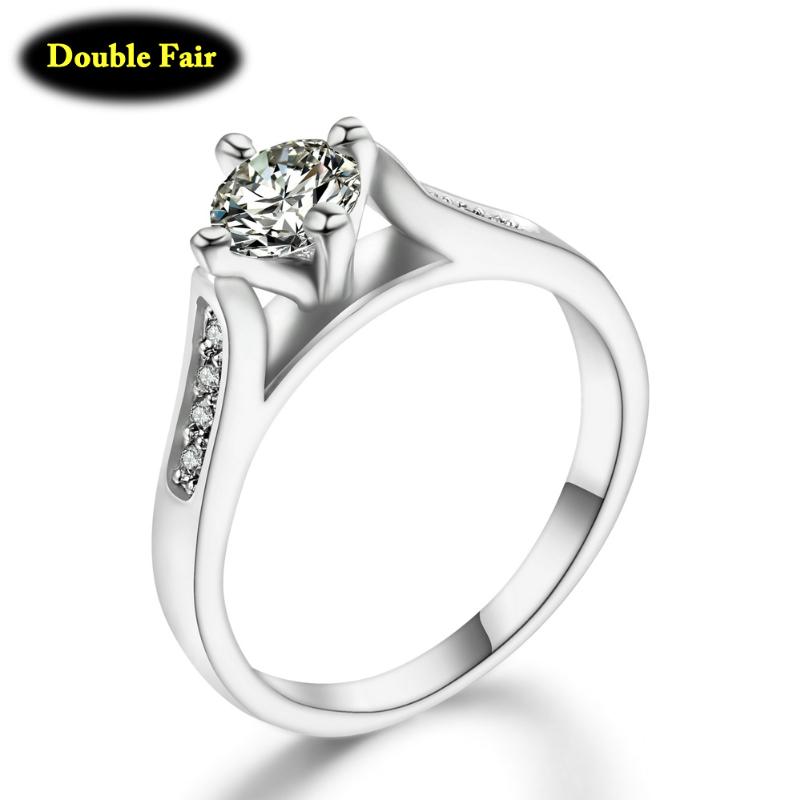 

Cluster Rings Classic 1ct CZ Stone Inlaid Engagement Finger Ring For Women Silver Color Fashion Brand Wedding Jewelry Anel Anillos DWR064, Golden;silver