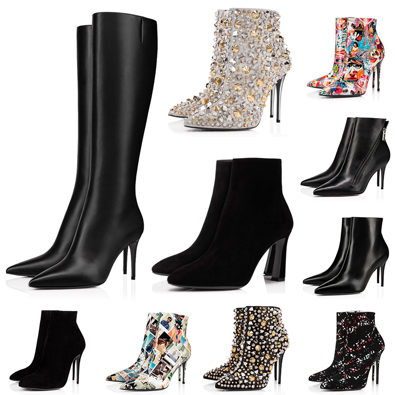 

Fashion Designer Red Bottoms Boots Women Winter So Kate Ankle Knee High Heels Booties 8 10 12cm Chunky Pony Pointed Toes Boot Girls Ladies Platform, Item #14