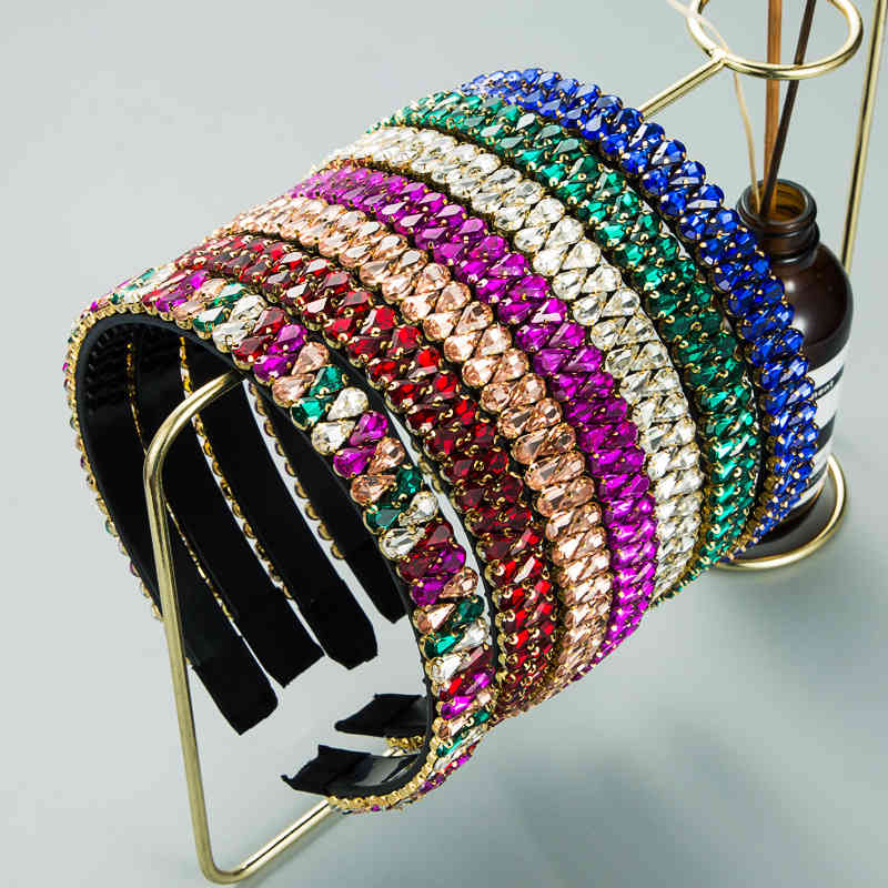 

Luxury Baroque Headband Rhinestone Hoop Elastic Crystal Bejewelled band Tiara Women Wedding Hair Jewelry White Green