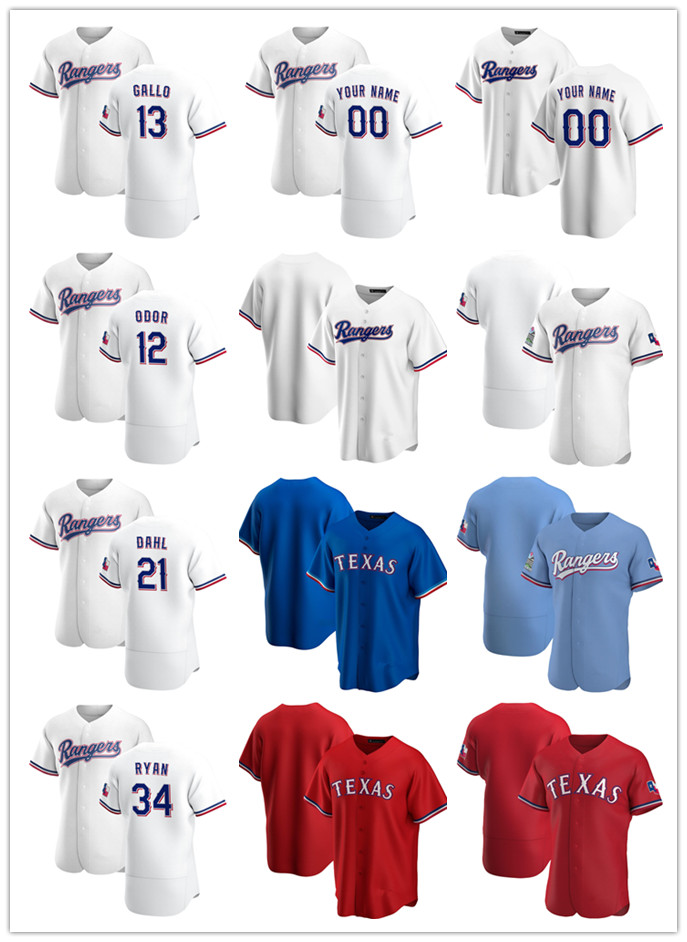 

Custom Jersey Mens women Youth Texas Rangers 13 Joey Gallo 12 Rougned Odor 21 David Dahl 34 Nolan Ryan Baseball Jerseys white blue, Blue;black