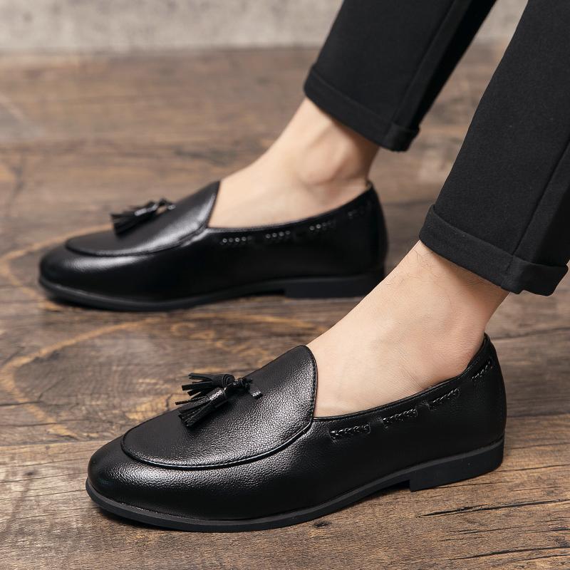 

2021 Man Leather Shoes Large Size 38-48 Man Business Dress Formal Sneakers Tassel Flats Fashion Tide Shoes Office for, Black