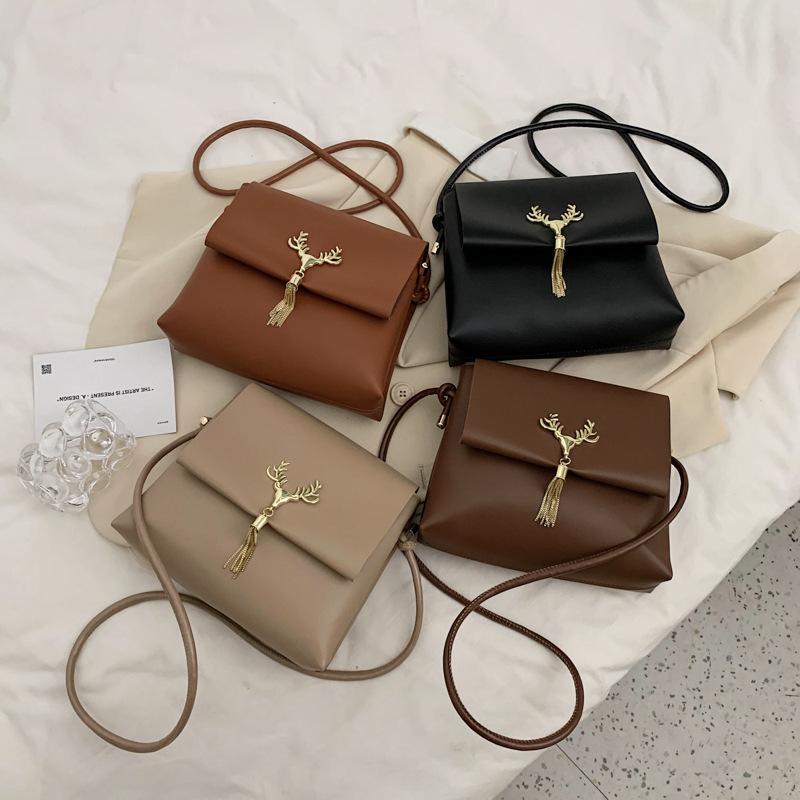

Ladies Retro Solid Soft Leather Double Crossbody Bag 2021 New, Black color