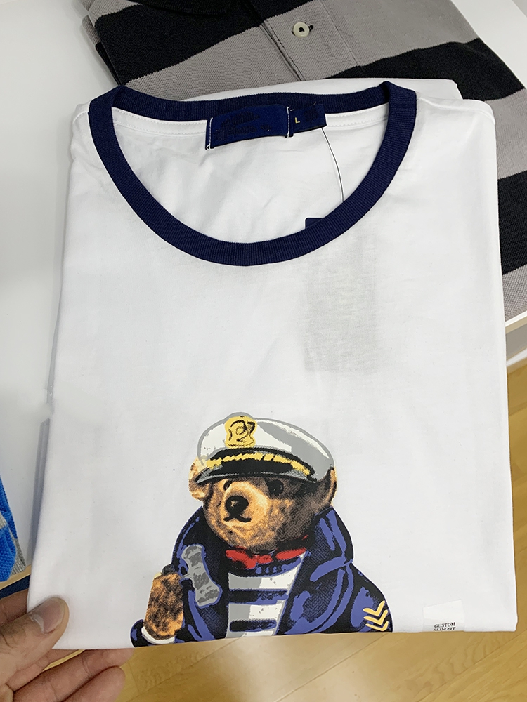 

High-quality short-sleeved 100% cotton round neck polo shirt Fashion casual personality printing bear T-shirt young men and women