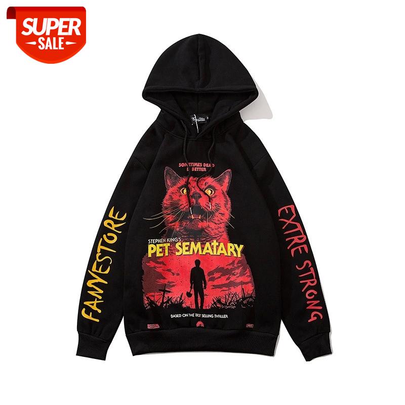 

SEVEYFAN 2021 Men's Hip Hop Sweatshirts Cat Printed Fleece Hoodies Black Autumn Cotton Pullover for Male #8Y63