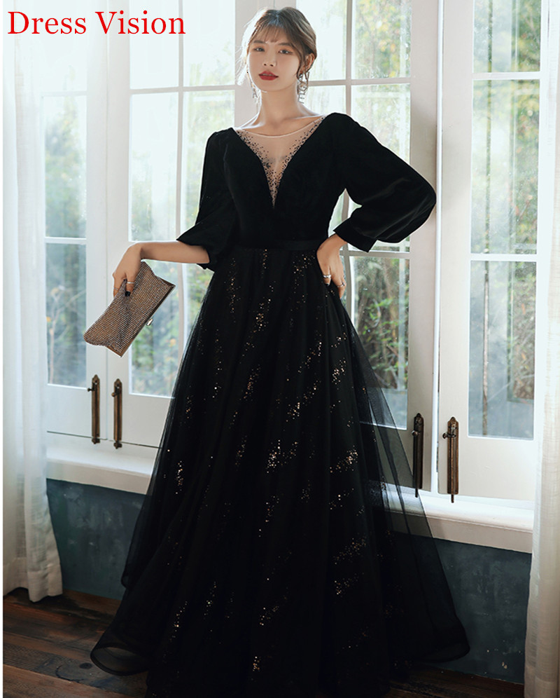 

2021 Arrival Robe Soiree Sexy High-end Evening Prom Vestido De Noiva Party Gowns Long Sleeves B3rl, Black