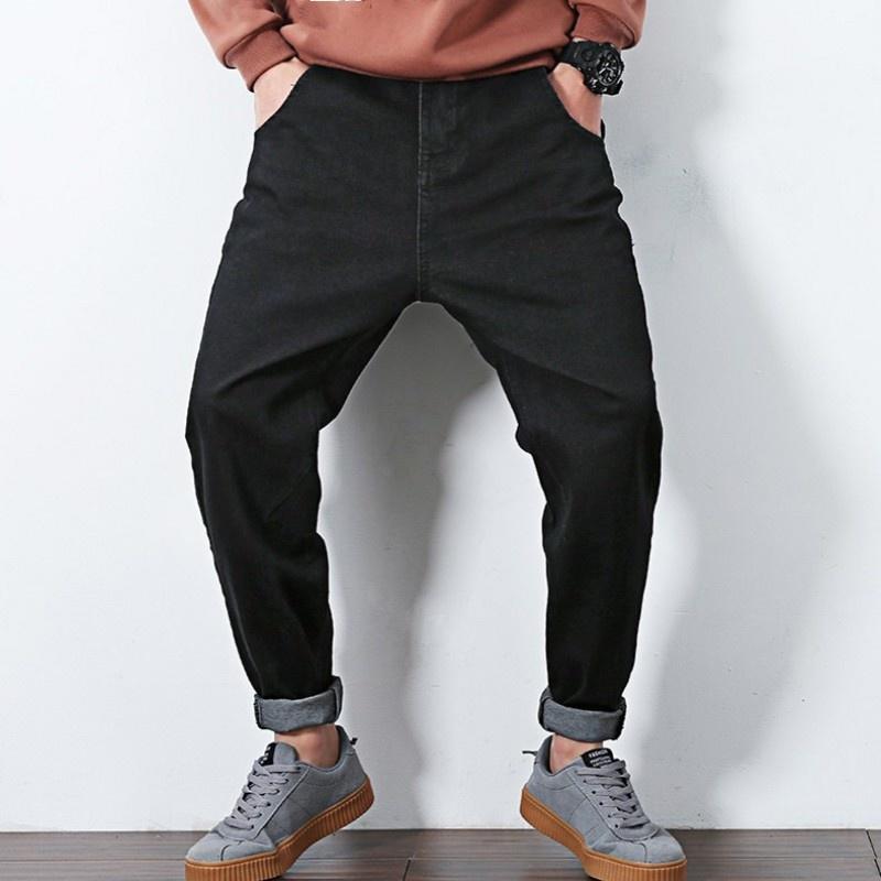 

Men's Pants Winter Mens Fleece Lining Jean Plus Size Black Cotton Harem Male Casual Loose Fit Denim M-6XL