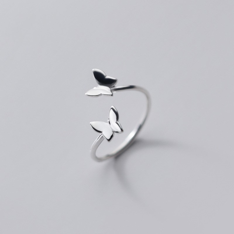 

925 Sterling Silver Animal Two Butterfly Ring Open Adjustable Size Lovely Fine Plain Women Jewellry from China