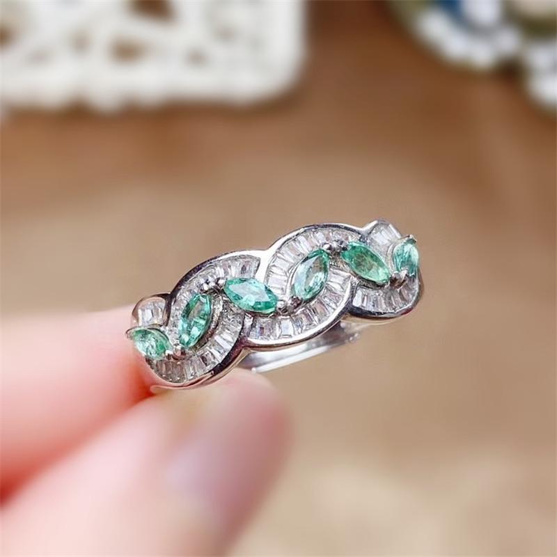 

Cluster Rings Natural Real Emerald Luxury Ring Per Jewelry 2*4mm 0.15ct*6pcs Gemstone 925 Sterling Silver Fine Q214248, Golden;silver