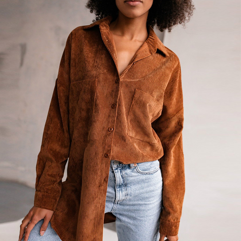 

2021 New Women Spring Long Sleeve Corduroy Blouses Casual Single-breasted Cardigan Tops Female Solid Autumn Office Lady Shirt 6fgw, Red