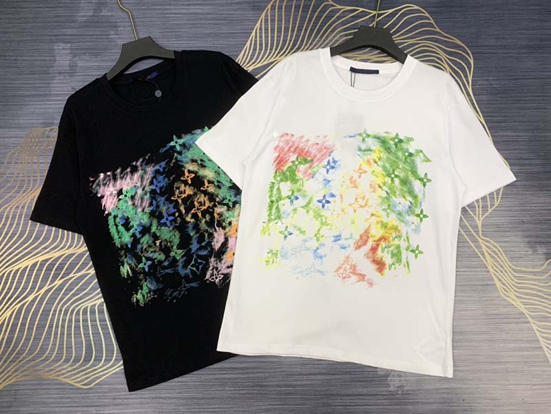 

21ss mens Tee t shirts paris Graffiti letter letters printing men clothes short sleeve mens shirts tag letters New black white, White;black