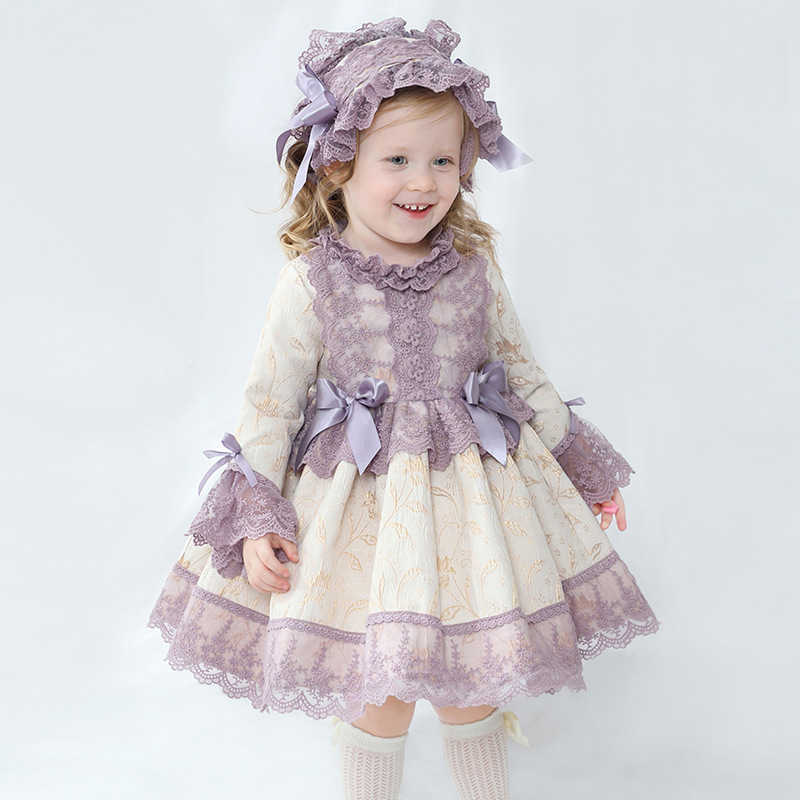 

Girls' spring children's dress new girls' dress bow children's Spanish court Princess Dress, Gray